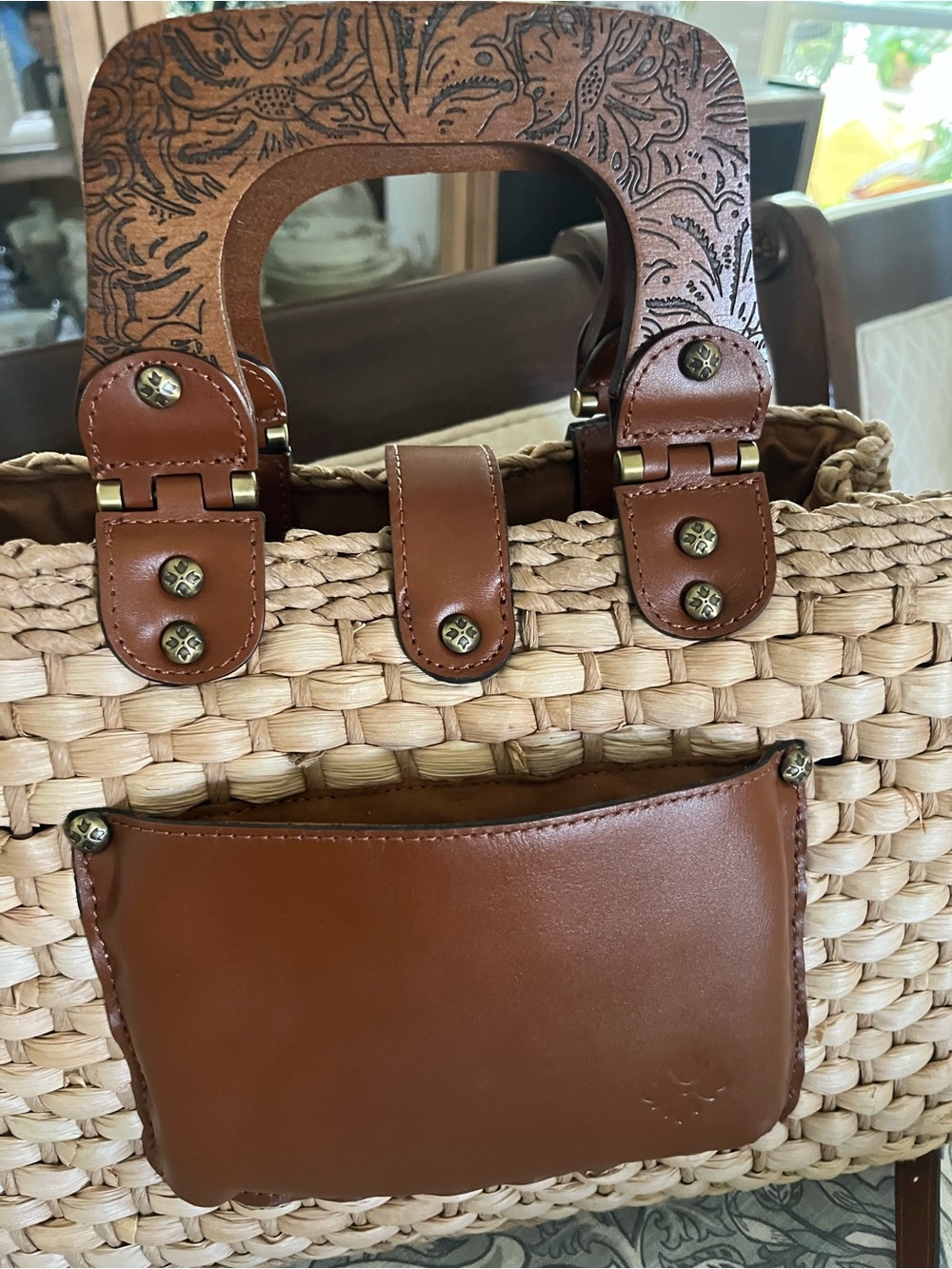 Patricia Nash Tan Leather-Trimmed Woven Tote “Sancia” - Picture 2 of 8